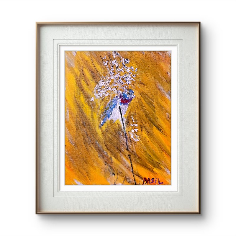 Finch In A Hayfield Abstract Expressionist Original Painting Canvas 11x14 gallery