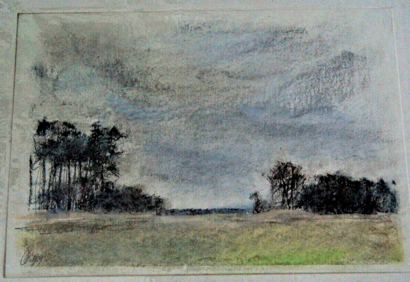 FRANZ EHMKE*1928 -2018 GDR PAINTER VIEW OVER FIELD NEAR REHMATER WITH TREE COVER