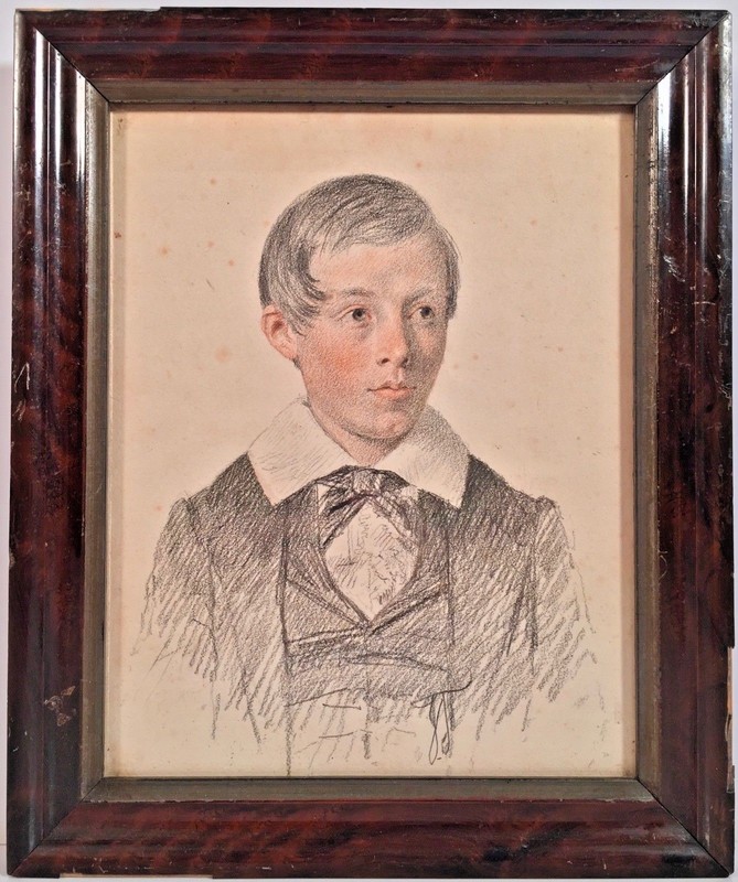Mid 19th Century English School Colored Pencil Portrait Of A Boy