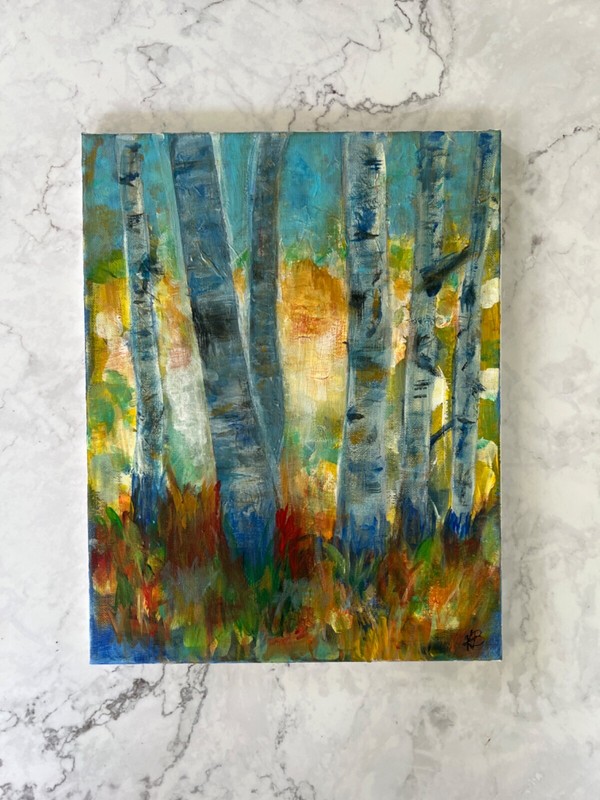 Colorful Birch Trees Painting | Unique Abstract Art | 11x14 Canvas gallery
