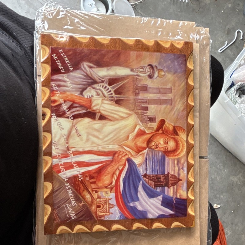Puerto Rican Heritage Acrylic Painting on Wood – Statue of Liberty & Twin Towers