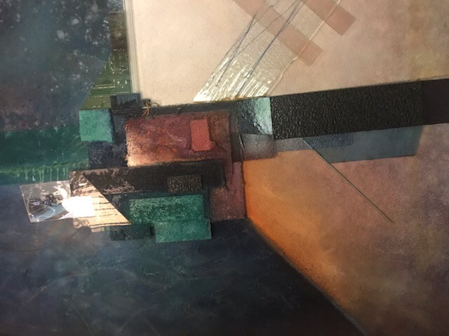 ABSTRACT TEXTILE LARGE PAINTING WITH AN ELECTRONIC THEME 62X49 INCHES gallery