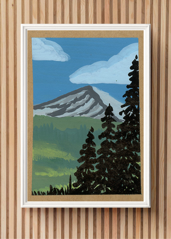 ACEO/ ATC Mountain View Trees Forest Acrylic Marker OOKA Painting