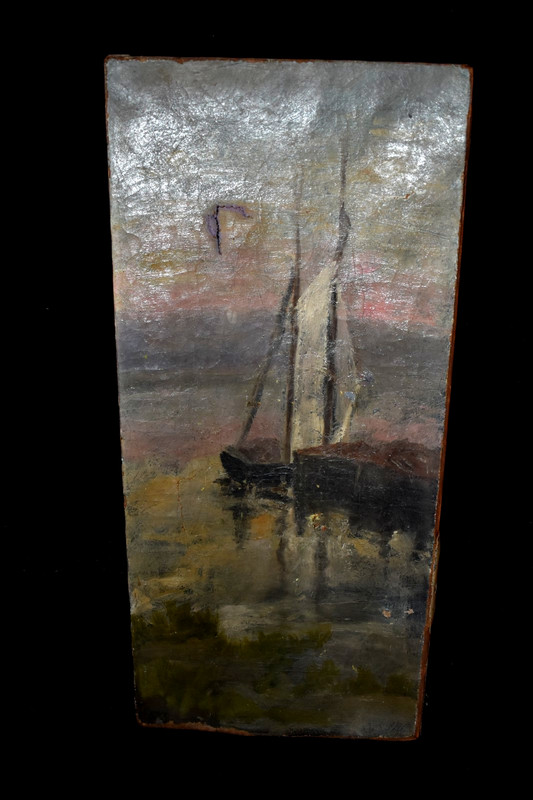 Antique Oil on Canvas Painting Sail Boat RESTORATION PROJECT