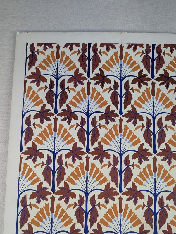 Vtg 30's Wallpaper Floor Tile Hand Painted Samples Autumn Leafs Flowers Art Deco gallery