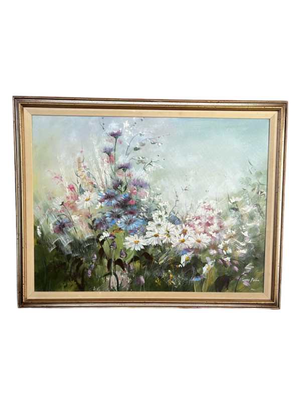 Thomas Pell floral oil painting canvas 30×40 in wood frame
