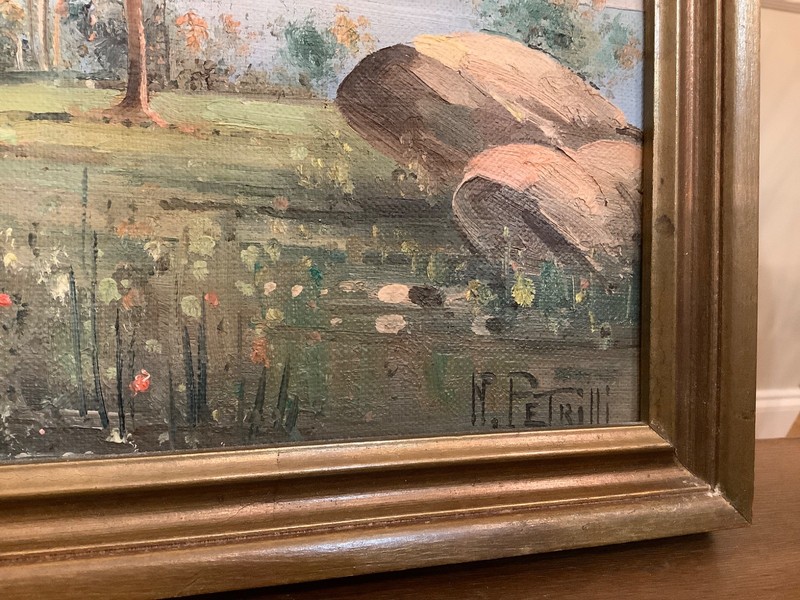 Vintage Mid Century Italian Impressionist Oil Painting Coastal Landscape Signed gallery