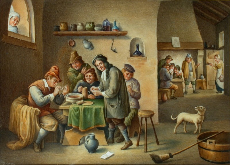 J. Kozany smoking college after David Teniers the Younger around 1880