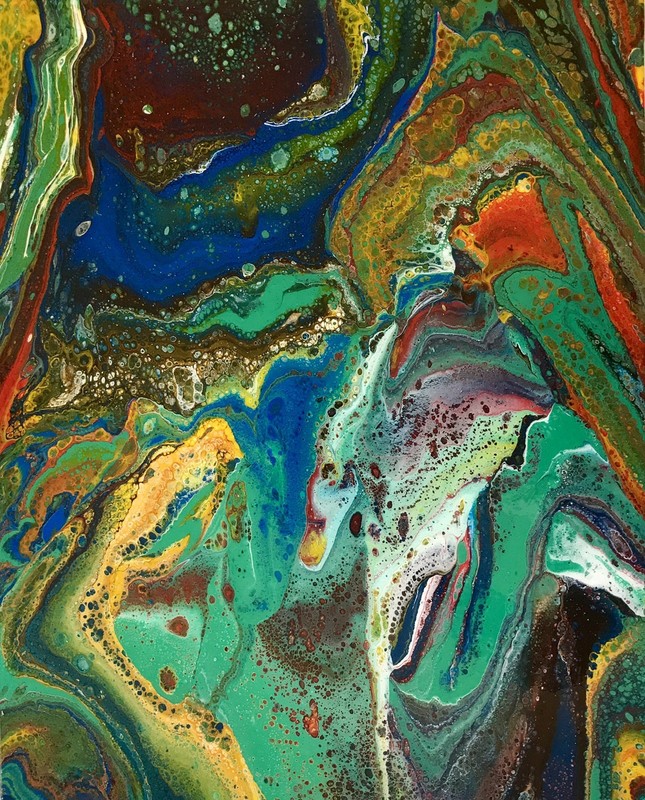 ACRYLIC POUR PAINTING – ORIGINAL Ready Hang 16 x 20 x .75 – RICKY MARTIN EBSQ