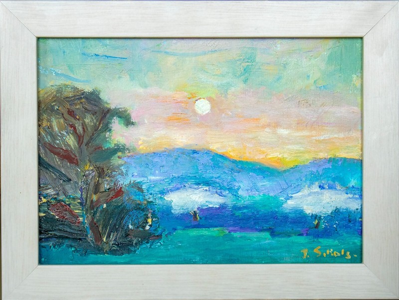 Setting Sun Original Oil Painting 5″X7″ Framed