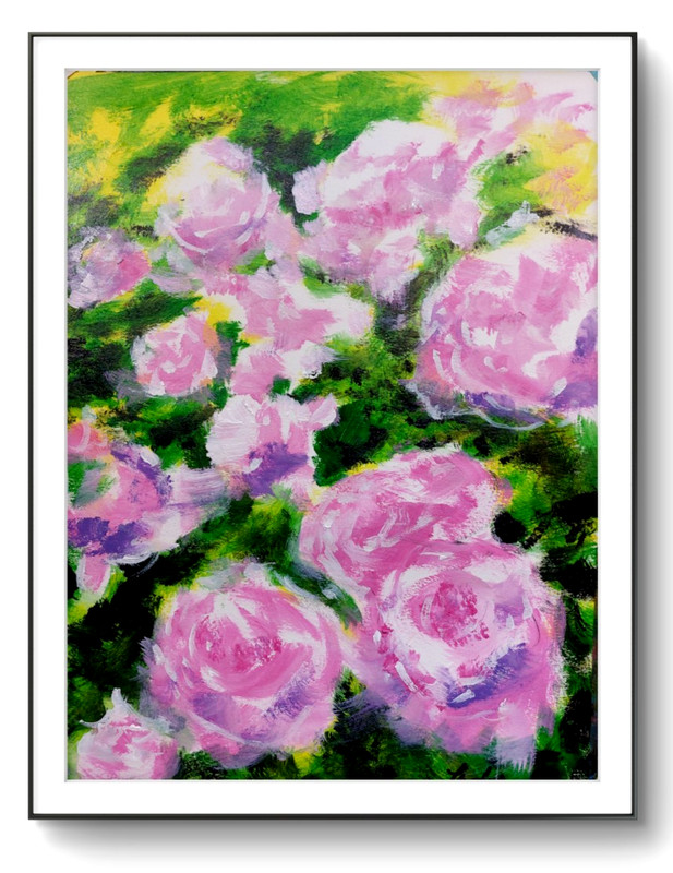 LOVELESS – «PINK & YELLOW ROSES» 11 x 14 acrylic on paper living room decor COA