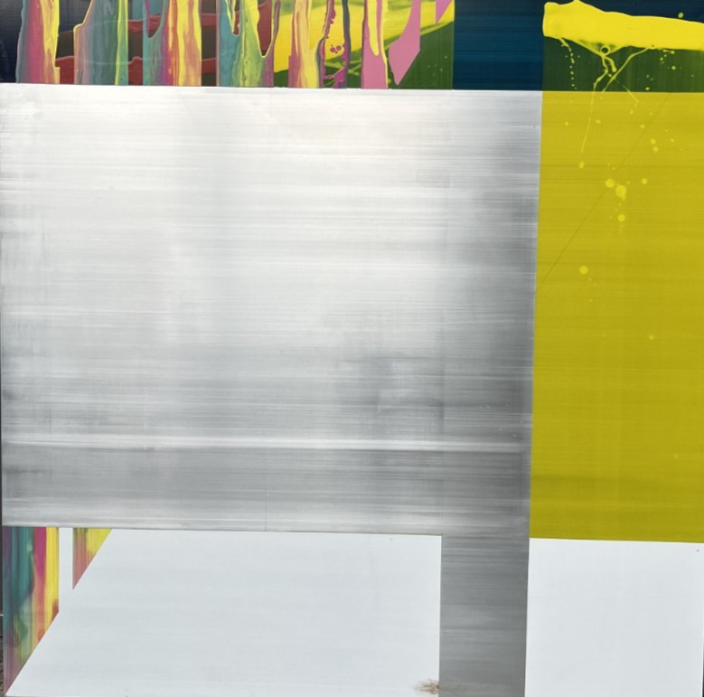 Abstract painting 1.5x1.5 m informal acrylic art academy Düsseldorf near Hüppi