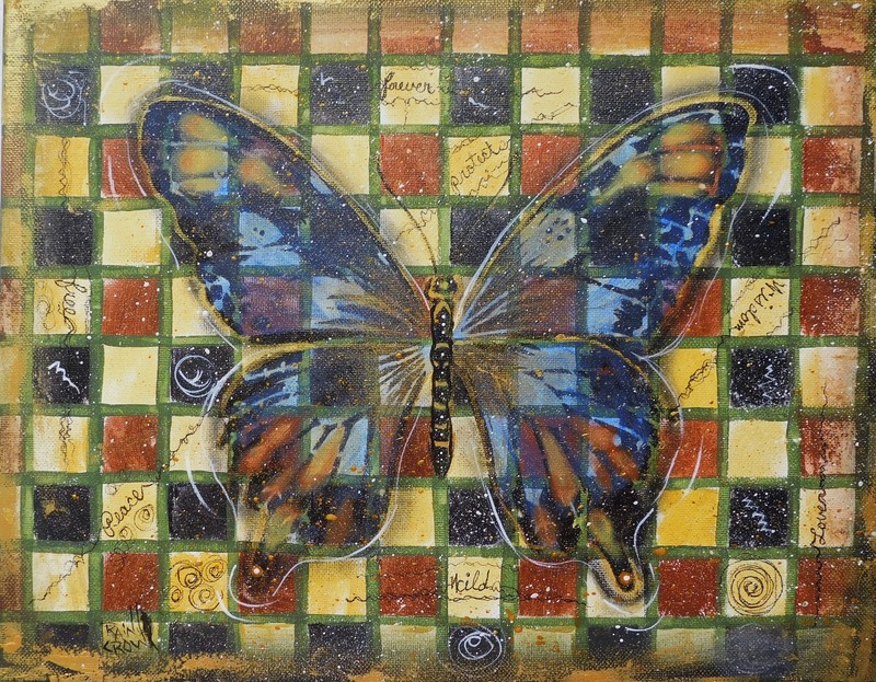 Butterfly Abstract Check Graffiti Painting Original Art by Rain Crow