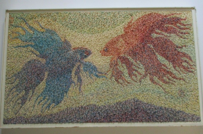 MANUEL DE ARCE RARE VINTAGE POINTILLIST POINTILLISM MODERNIST PAINTING FISH POP