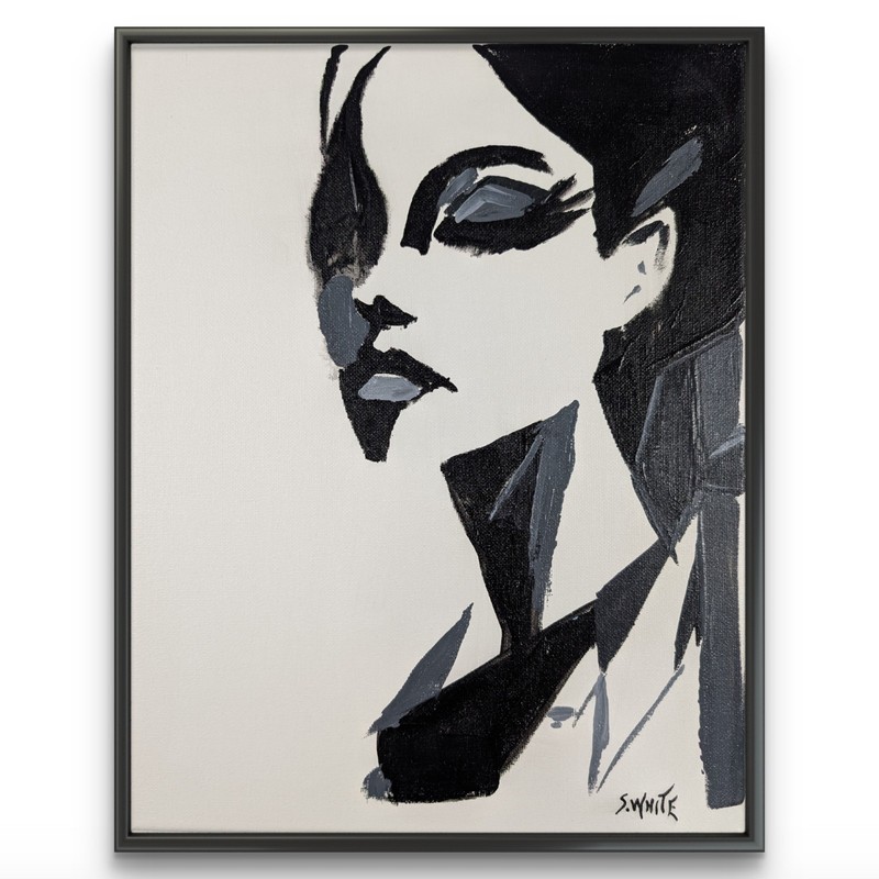 Fashion Model Original Painting 11×14 Modern Abstract Portrait Fine Art SWhite