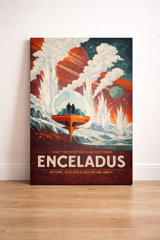 Visit Enceladus Retro Space Travel Sci-Fi Wall Art On Canvas 24 X 36 Inches