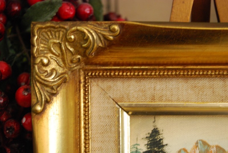 MINIATURE VINTAGE 70S FRAMED ORIGINAL OIL MOUNTAIN FOREST & LAKE LANDSCAPE SCENE gallery
