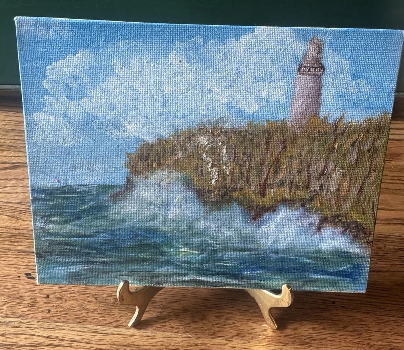 Original Signed Lighthouse Seascape Miniature Painting | Coastal Cottagecore Art gallery