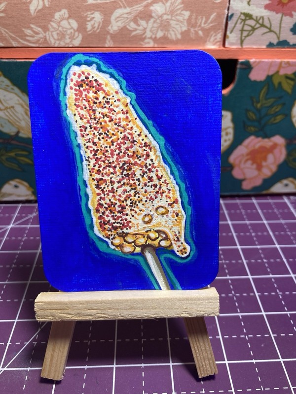 ACEO Original Painting 2.5”x3.5” Corn Elote Mexican Folk art