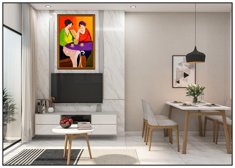 Itzchak Tarkay Original Acrylic Painting On Canvas Signed Cafe Ladies Portrait gallery