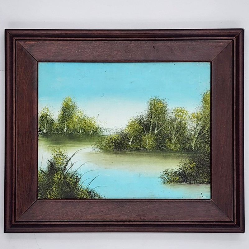 Vintage Original Landscape Oil Painting Signed 8×10 Framed River Tree Nature Art