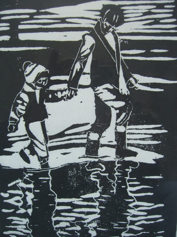 M. Brandt Linocuts 'People in Puddle Old Heidelberg' Modern Art gallery