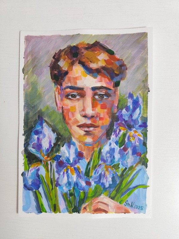 Original Art Man Modern Portrait Iris Inspiration Abstract Painting Bright Color gallery