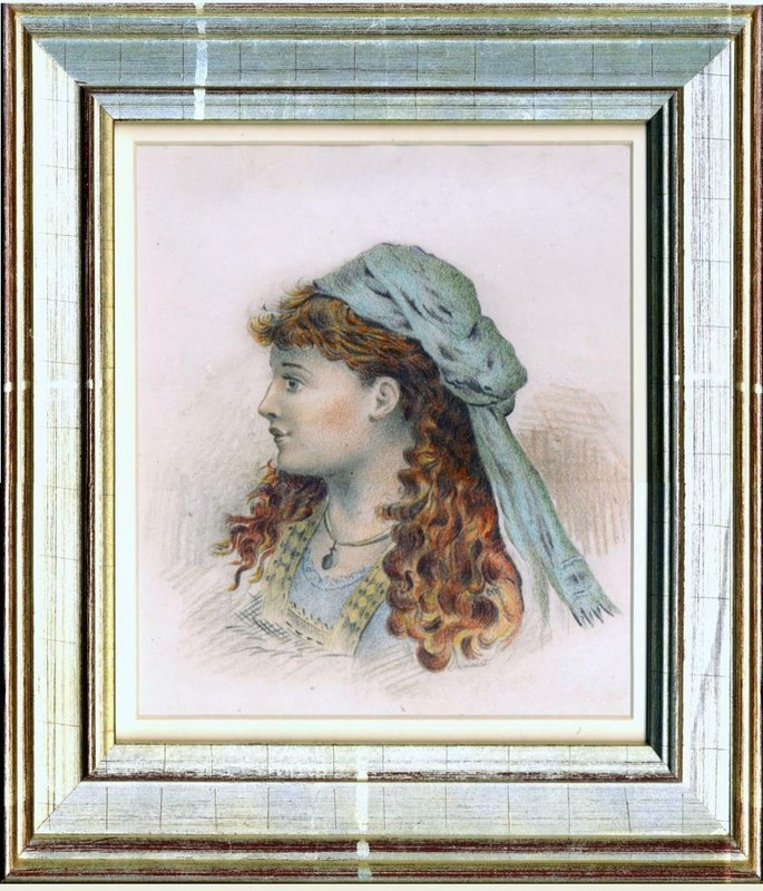 Antique Original Graphite & Colored Pencil Drawing by Eugene Grasset