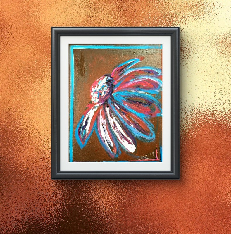 Original Acrylic Painting 14 X 11 Hand Painted Kitchen Modern Floral Teal
