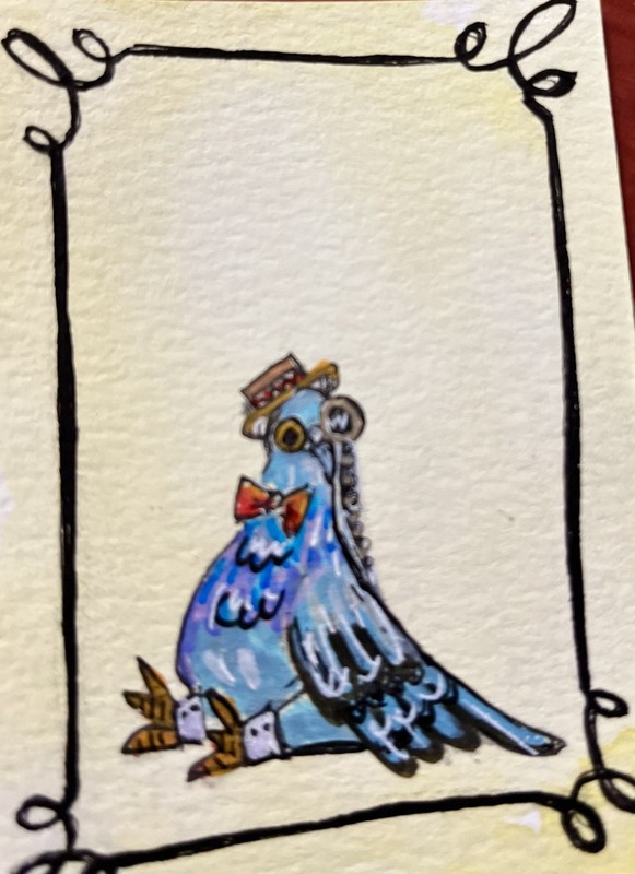 ACEO Original Circus Pigeon Performer Art ATC OOAK Acrylic Pop Art Cachetmaison