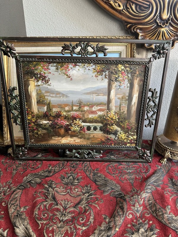 Vintage Ornate Oil Painting Framed with signed metal 21×17