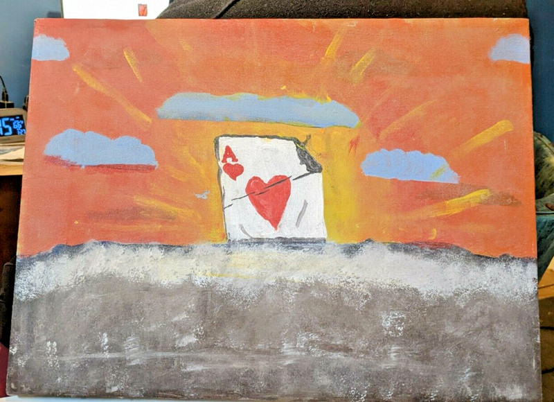 SURREAL 12 by 16 Inch SKY PAINTING by Teenage New England Artist (Circa 1994)