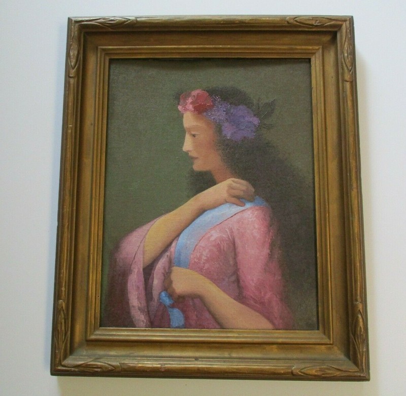 ANTIQUE HAWAII PAINTING IMPRESSIONIST PORTRAIT 1930’S PRETTY WOMAN WOMEN KING