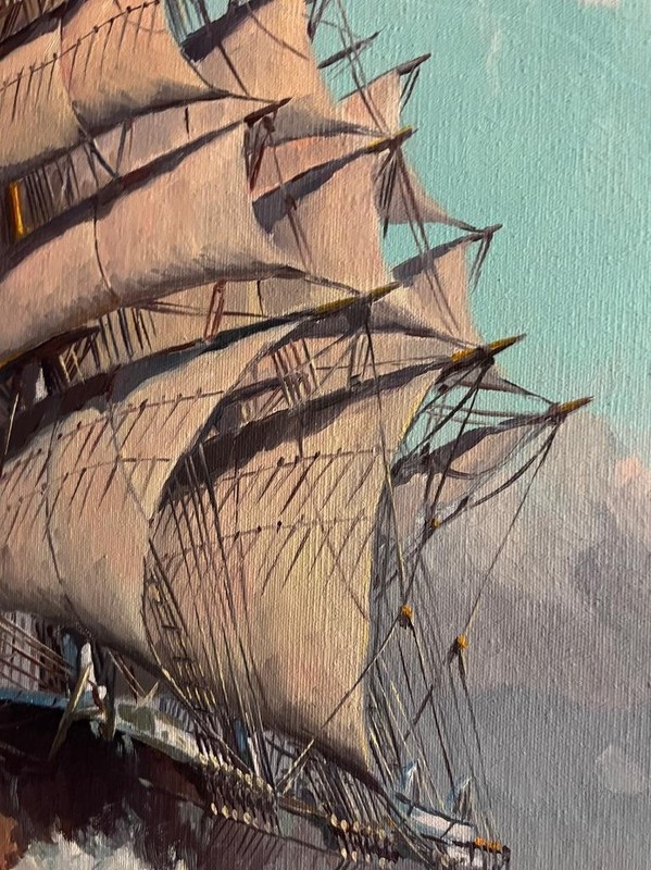 Vintage Clipper Ship Portrait Nautical Art Seascape Sailing Ocean Oil Painting gallery