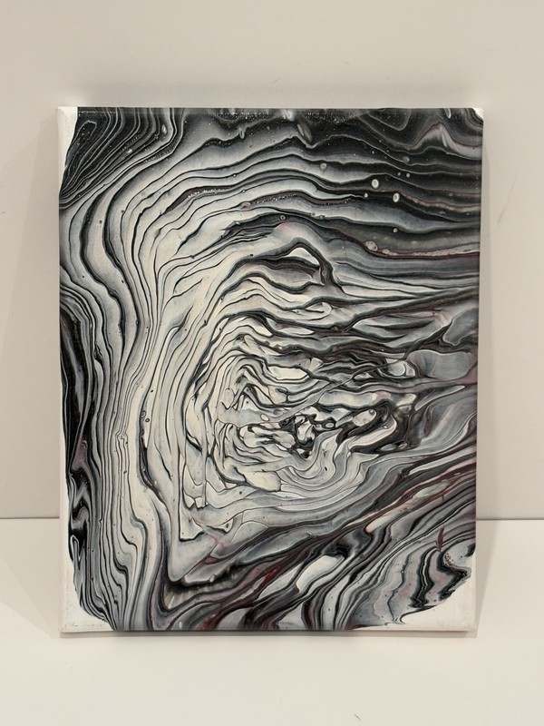 Gray & red Acrylic Pour Painting – blind artist made – OOAK – LH Original