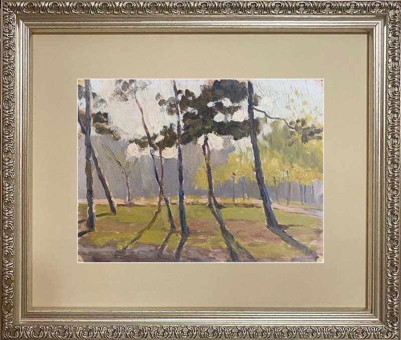 Painting oil original landscape pines Vintage soviet Ukrainian artist Tkachenko