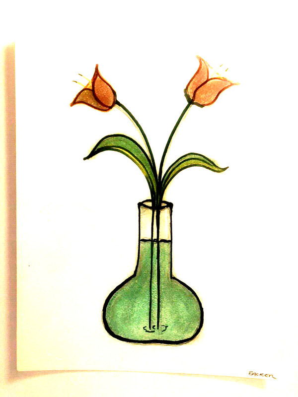Pastel Painting TWO TULIPS IN VASE