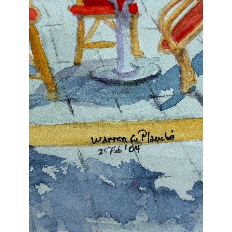 Nice Cafe Original Watercolor Painting French Street Scene 2004 Warren C Plauche gallery