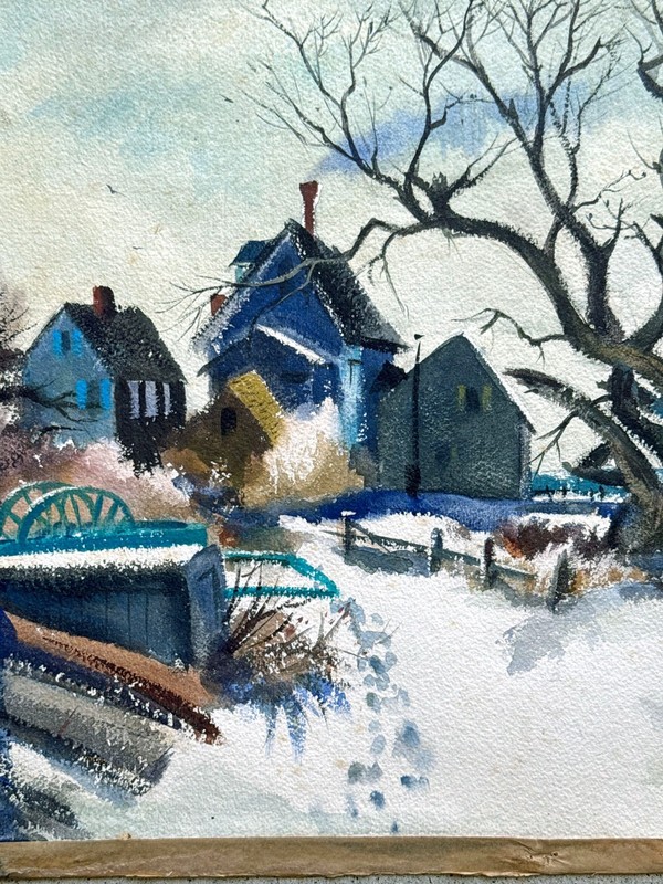 JAMES VANCE 1940s Provincetown Cape Cod Winter Village Snow Scene Painting gallery