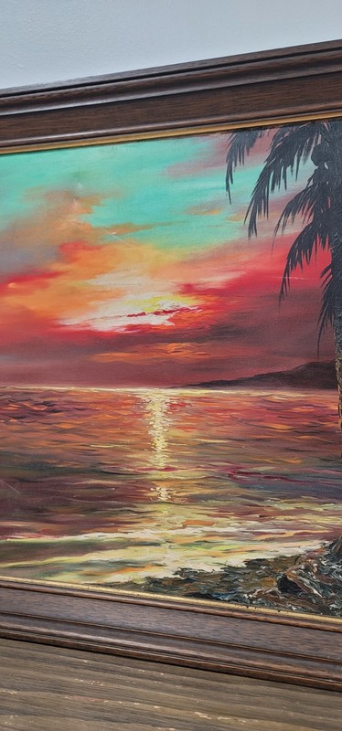 Dark Moody Pacific Sunset, Large Oil Painting Hawaiian Seascape c.1965 gallery