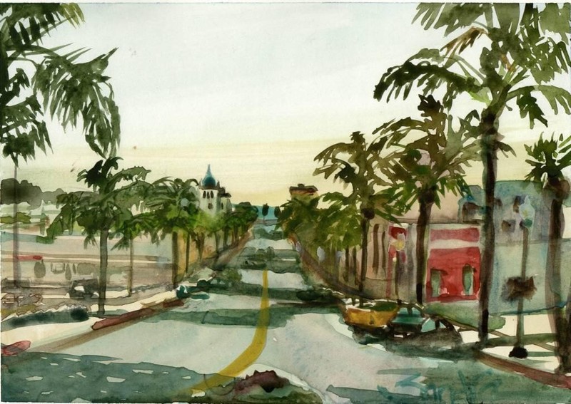 City Hall View : Sandra Watercolors™ California : ORIGINAL PAINTING