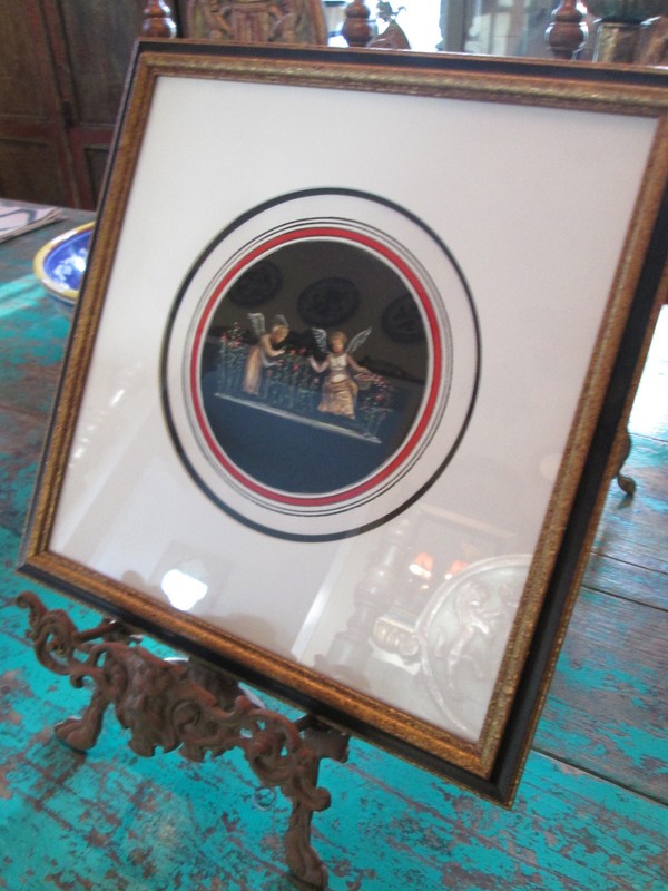 Vintage Italian Watercolor of Angels in Custom Gilded Frame