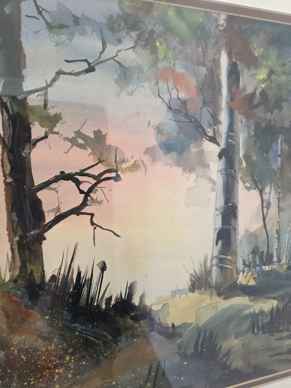Original Eli Geller Watercolor Painting Colorful Forest Fantasy Signed Art Decor gallery