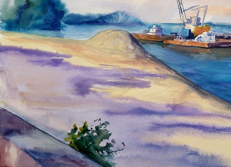 Watercolor Painting Dredge On The Dnieper Serdyuk B. Unframed Original nSerb946 gallery