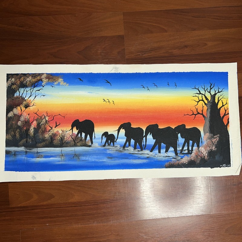 AUTHENTIC African Elephant Painting (NOT a Print) Original African Art UNFRAMED