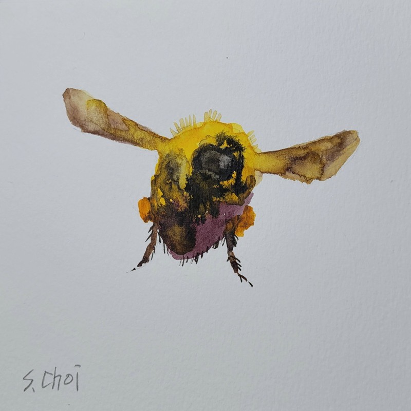Bumblebee-2, Original Watercolor Insect Painting, 6×6 Inch, Unframed