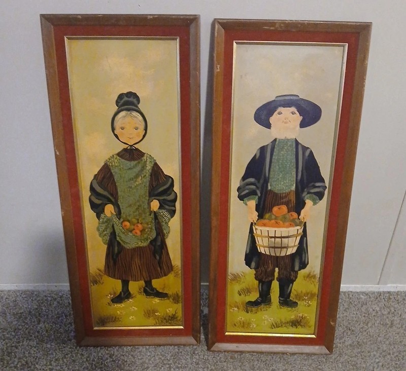 Mid Century Signed Lola Cabot Amish Grandparents Paintings Original gallery