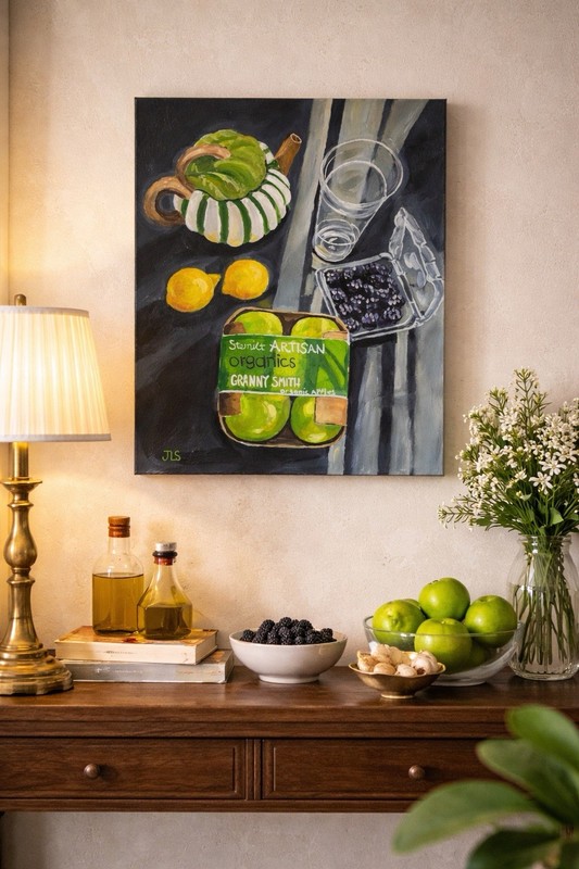 Green Apple Kitchen Painting 16×20 Fruit Food Wall Decor