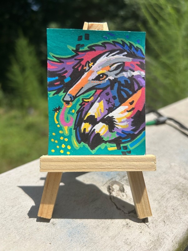 ACEO Original PRINT Anteater colorful pop art animal by sixx sakraf