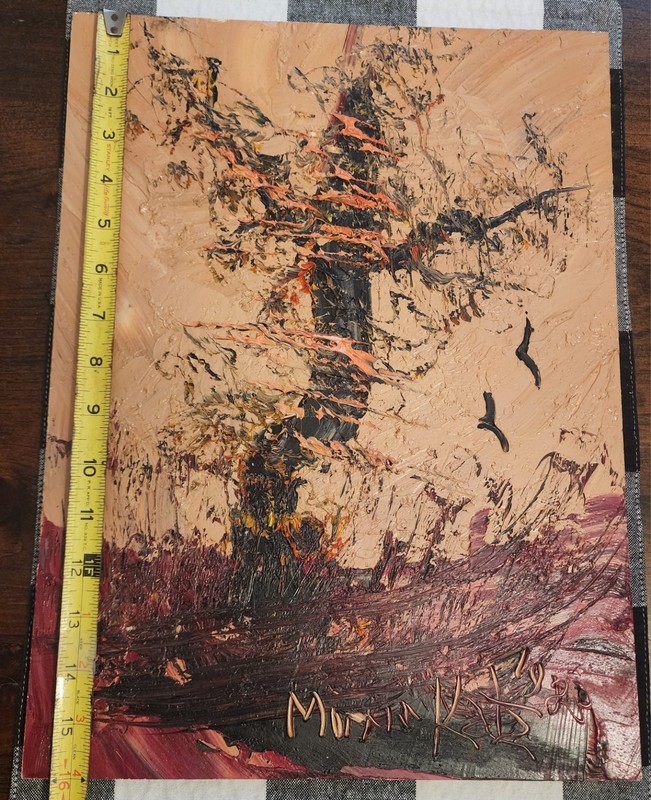 1983 Morris Katz Original Vintage Painting On Board 12x16 Landscape Tree Birds gallery